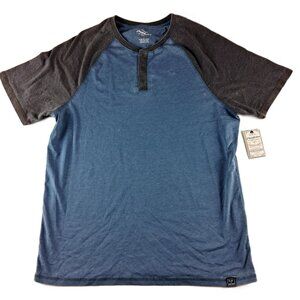 Flag & Anthem Colorblock Henley Short Sleeve Tee T-Shirt Men's Size Medium Blue